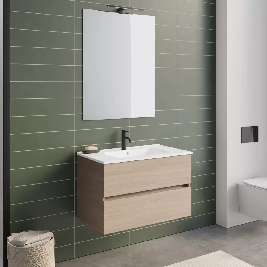 Mobile da bagno sospeso 80 cm con 2 cassetti rovere arbor – mks store