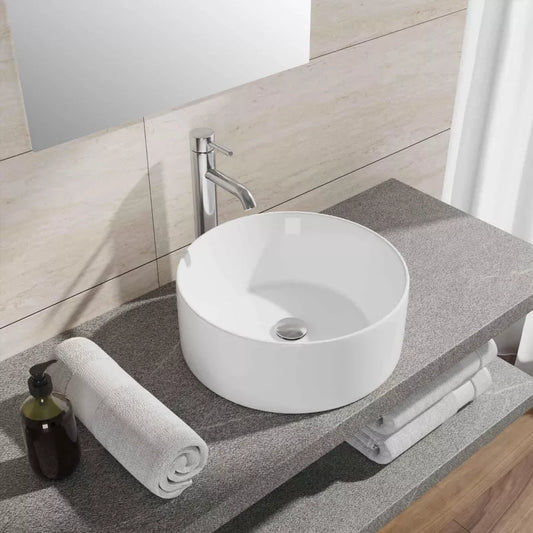 Bacinella in ceramica lavabo d'appoggio tondo 40,5 cm bianco lucido in ceramica