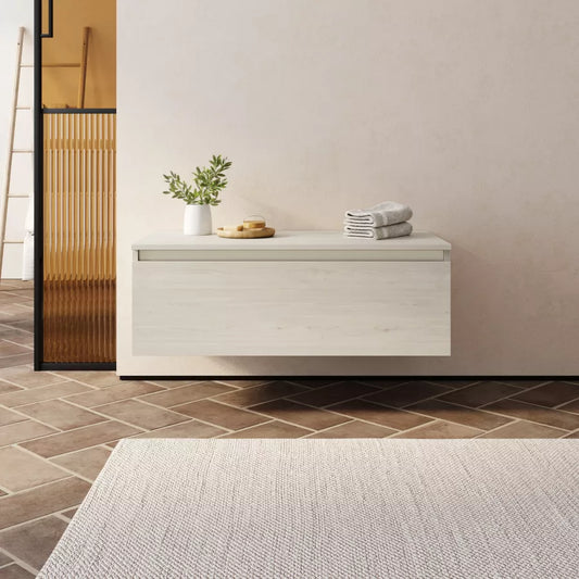 Cassettone bagno sospeso 100 cm in legno rovere bianco