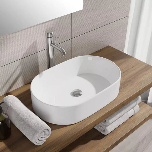 Lavabo d'appoggio a bacinella 55,5x34,5 cm bianco lucido