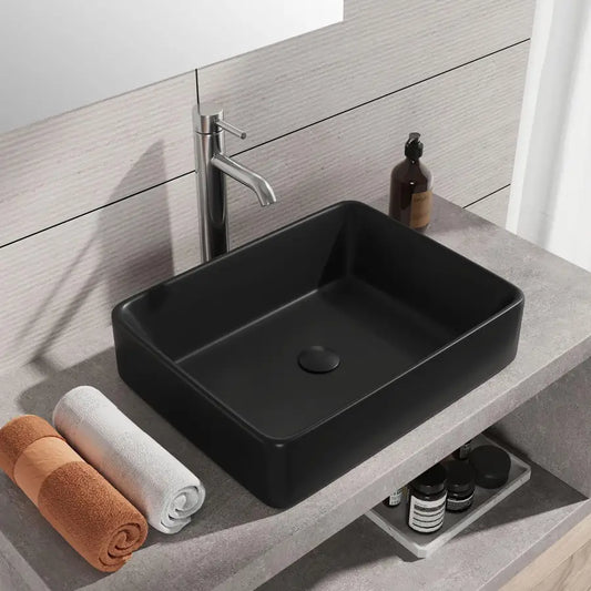 Lavabo d'appoggio in ceramica 48x37 cm nero opaco