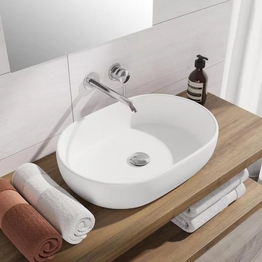 Lavabo d'appoggio ovale in ceramica 60x40 cm bianco opaco