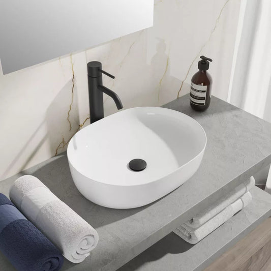 Lavabo d'appoggio slim in ceramica 49x35 cm bianco lucido