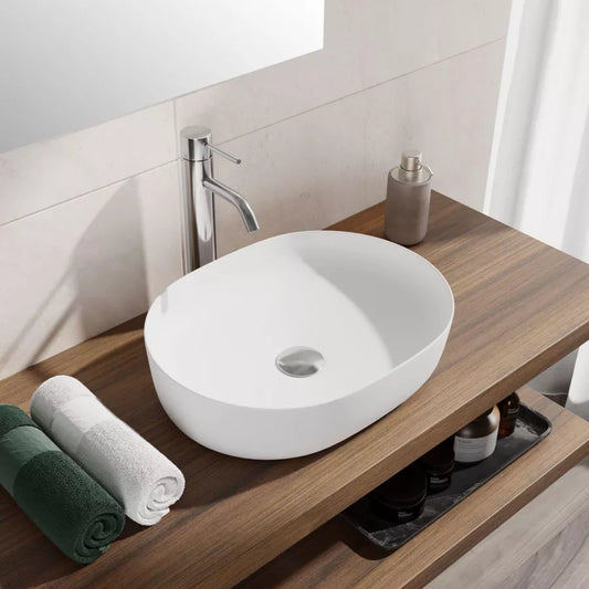 Lavabo d'appoggio slim in ceramica 49x35,5 cm bianco opaco