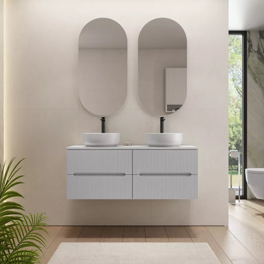 Mobile bagno portalavabo 120 cm cannettato con cassetti bianco opaco e specchi