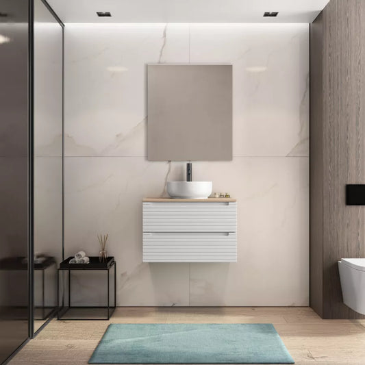 Mobile bagno portalavabo 70 cm bianco opaco cannettato con top rovere