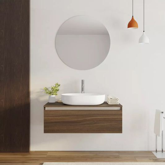 Mobile bagno sospeso portalavabo 80 cm in legno rovere deciso con lavabo e specchio