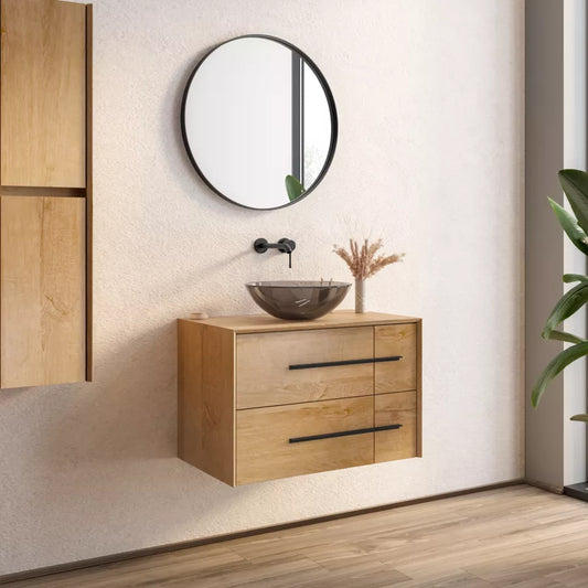 Mobile bagno sospeso 80 cm portalavabo rovere chiaro con specchio - Riven