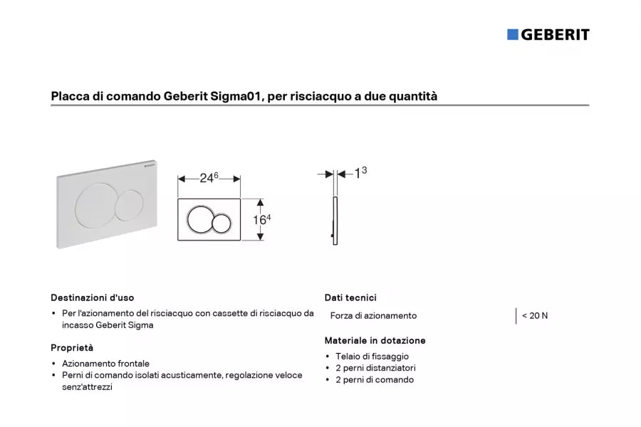 Placca di comando bianca Sigma01 per cassette di scarico Geberit Sigma 8