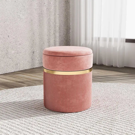 Pouf contenitore 35 cm in velluto rosa antico -