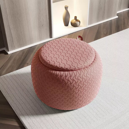 Pouf contenitore 56 cm con vassoio in velluto rosa antico