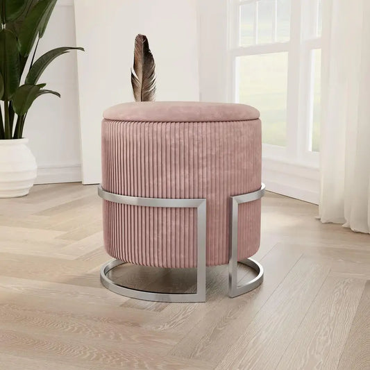 Pouf contenitore 42 cm in velluto rosa antico