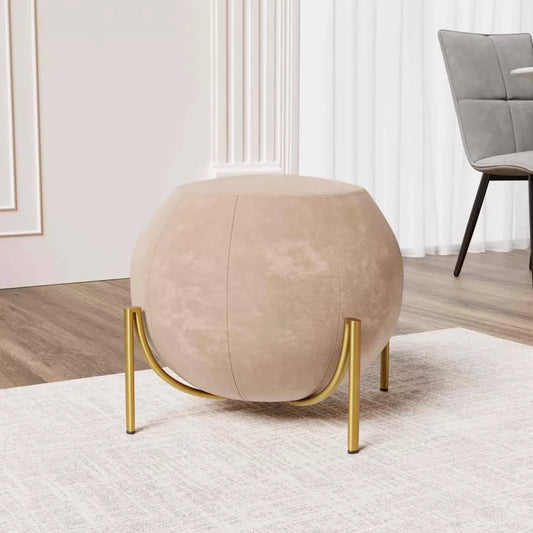 Pouf tondo 59 cm in velluto beige con gambe dorate