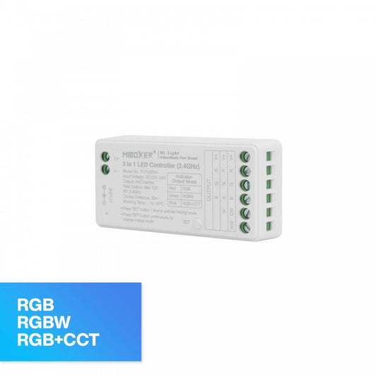 Ricevitore Controller RGB/RGBW/RGB+CCT, 12/24V, 4-zone, Sinc. Aut.