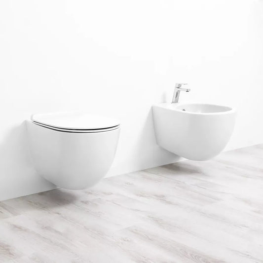 Sanitari sospeso bidet + wc + sedile 56 cm bianco opaco - Vignoni di Simas