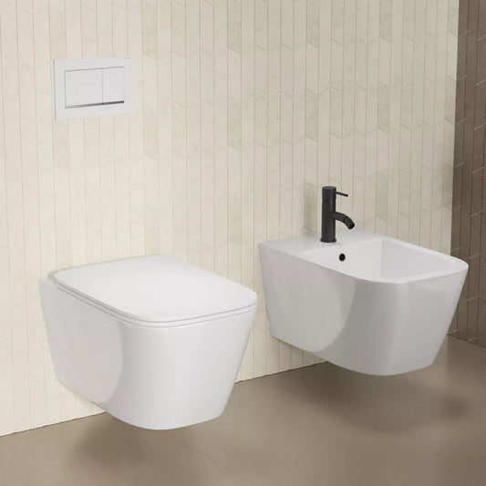 Sanitari sospesi in ceramica rimless a risparmio idrico con sedile softclose TLE