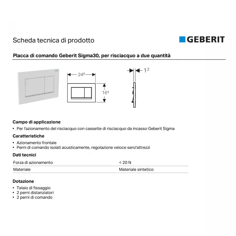 Sigma30 placca di comando doppio tasto Geberit per Sigma 8 bianco e cromato