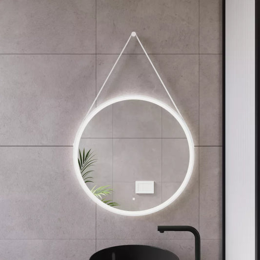 Specchio led Ø70 cm luce fredda con cinghia e cornice bianco accensione touch