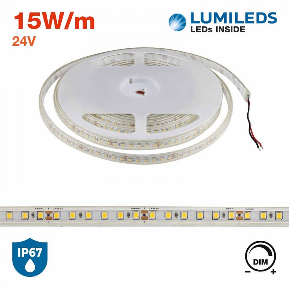 Striscia LED 2835/120 - IP67 - 15W/m - 5m - 24V - chip LUMILEDS