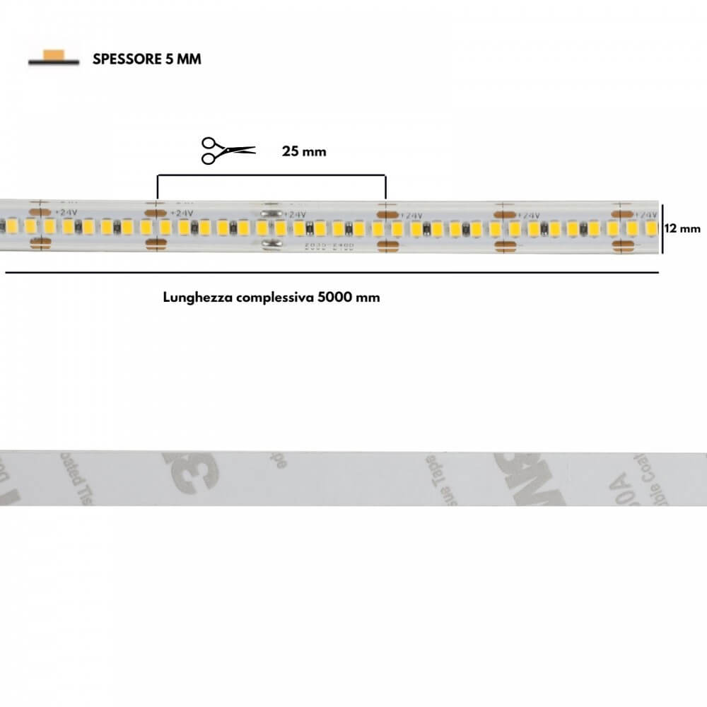 Striscia LED 2835/240 - IP67 - 25W/m - 5m - 24V - chip LUMILEDS