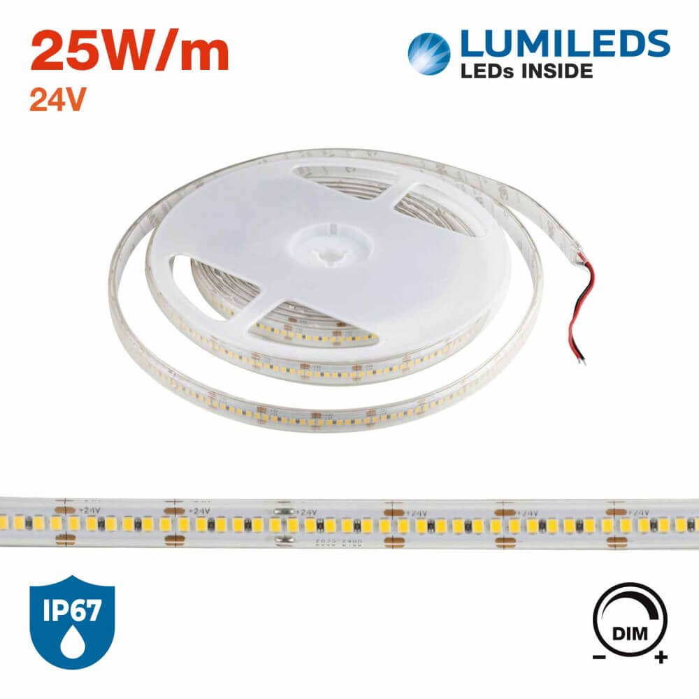 Striscia LED 2835/240 - IP67 - 25W/m - 5m - 24V - chip LUMILEDS