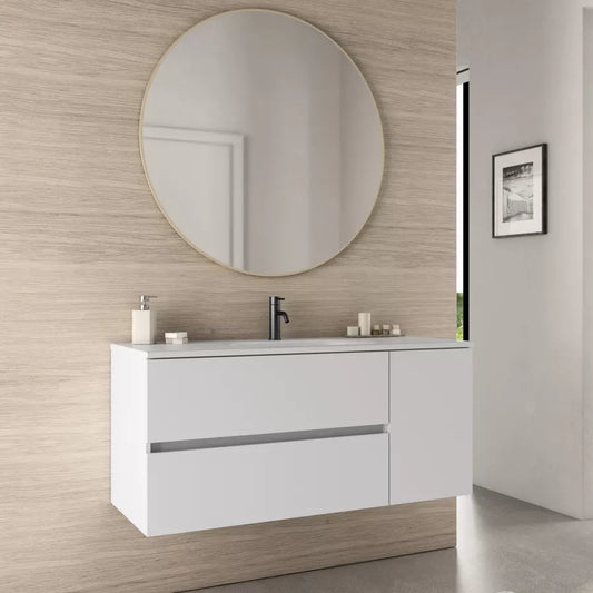 Mobile bagno sospeso 120 cm con cassetti bianco opaco e specchio