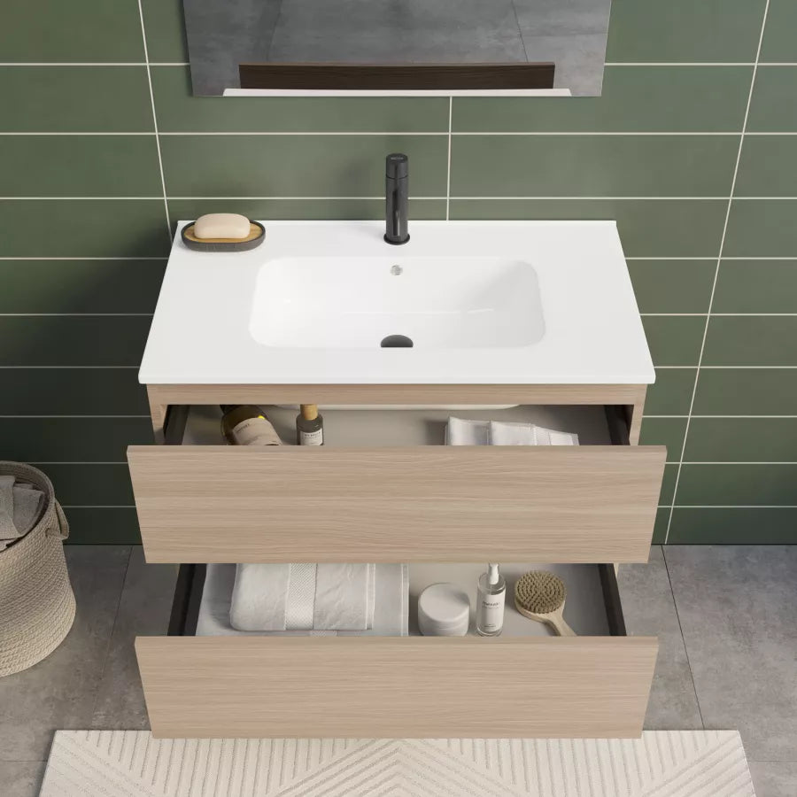 Mobile bagno sospeso 80 cm salvaspazio profondo 35,5 cm con ante casse –  mks store