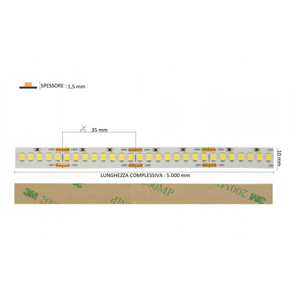 Striscia LED Professional 2835/224 - IP20 - 25W/m - 2.900lm/m- 5m - 24V