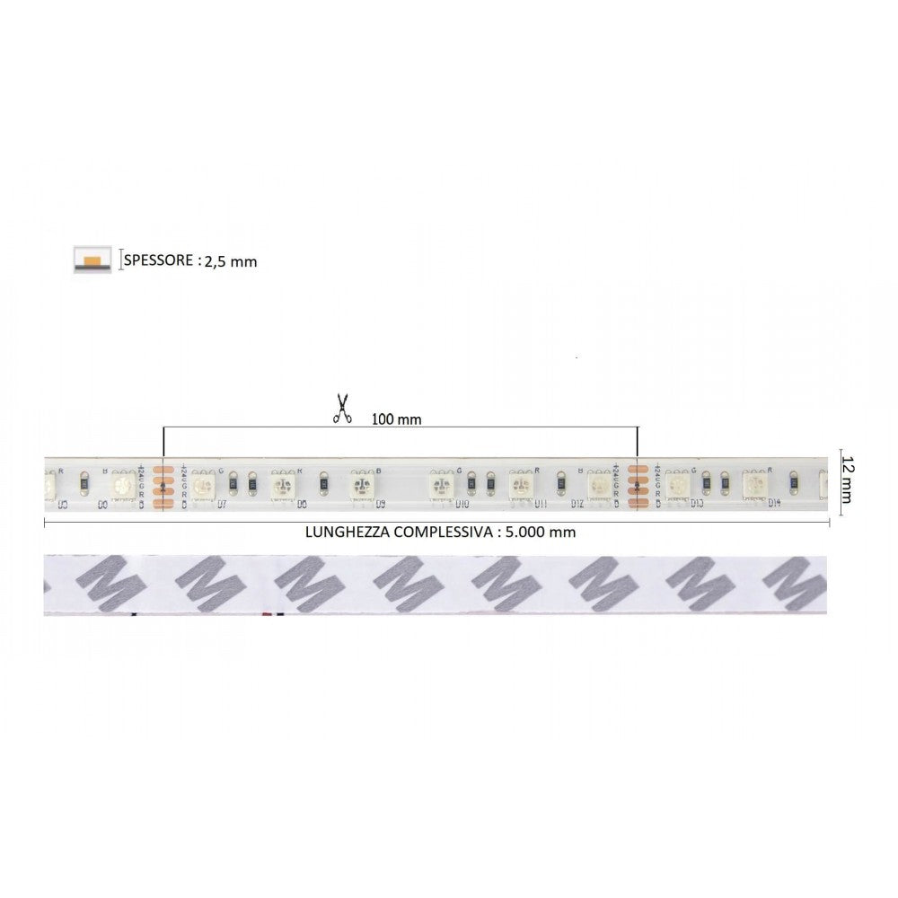 Striscia LED Professional 5050/60 - RGB - IP67 - 14,4W/m - 5m - 24V